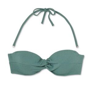 Shade & Shore Twist Front Bandeau Bikini Top in Cactus Green - 36D